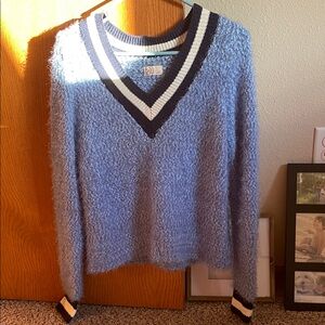 SO Textured Blue Sweater with Navy Trim